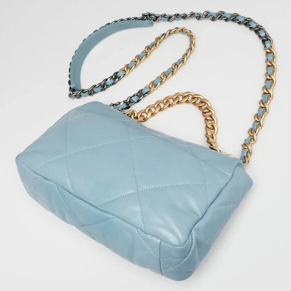 Chanel Light Blue Quilted Goatskin Leather Chanel 19 Small Flap Bag - Picture 4 of 10